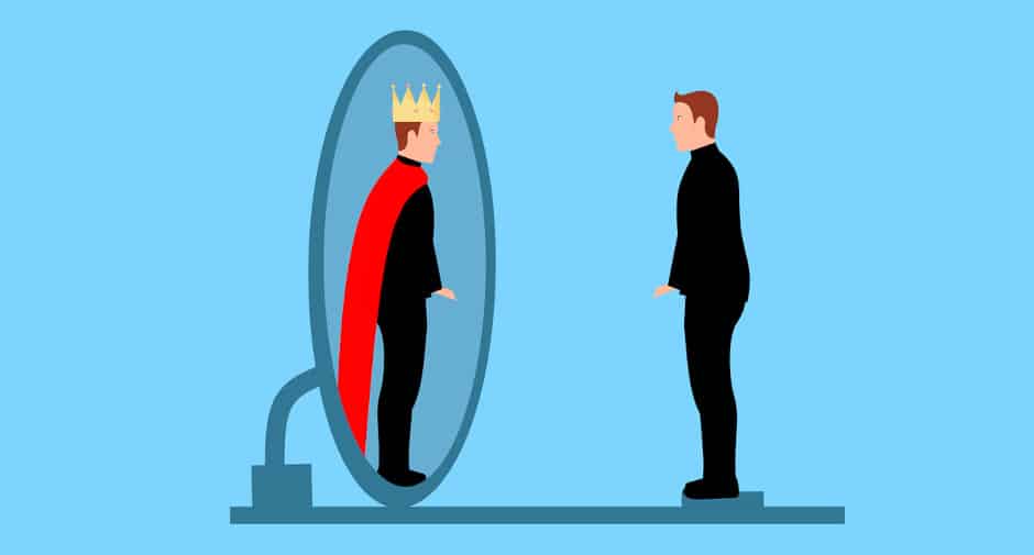 Illustration - Mann schaut sich im Spiegel an und sieht sich als König